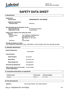 freezemaster™ antifreeze Safety Data Sheet